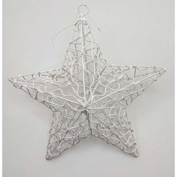 Vintage White Wire Star Christmas Tree Ornament with Iridescent Glitter Accents - Picture 6 of 6